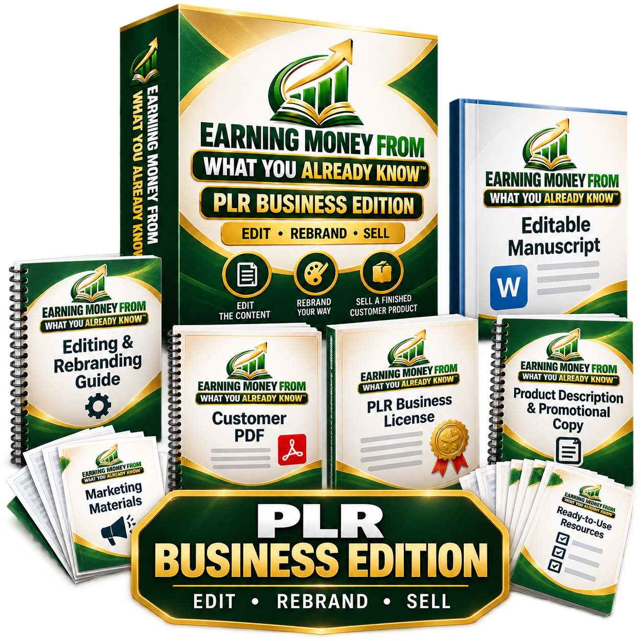 Earning Money From What You Already Know PLR Business Edition product bundle with editable and licensed business materials